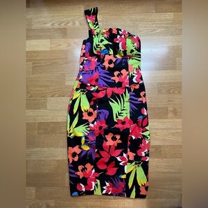 Cache One Shoulder Cocktail Dress Black Floral Women’s Size 4 Party Wedding